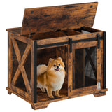 Garvee 37'' Dog Crate Furniture Side End Table with Flip Top and Movable Divider, Wooden Dog Crate Table Large, Style Dog Kennel Side End Table - Rustic Brown - Rustic Brown
