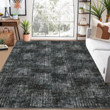 Garvee 9x12 Area Rug Large Machine Washable Rug for Living Room Plaid Checkered Accent Rug Stain Resistant Non-Slip Modern Abstract Aesthetic Floor Cover Carpet for Home Decor, Dark Grey - Dark Gray