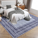 Garvee 8x10 Washable Area Rug Modern Bordered Rug for Living Room Bedroom, Blue, Low Pile, Non-Skid, Durable Carpet - Blue