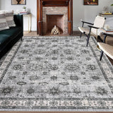 Garvee 4*6ft Vintage Area Rug - Washable Stain Resistant, Traditional Distressed Mat, Retro Floral Print, Non-Slip, Foldable Thin Carpet for Living Room, Dining Room, Office.Gray Tone - Gray