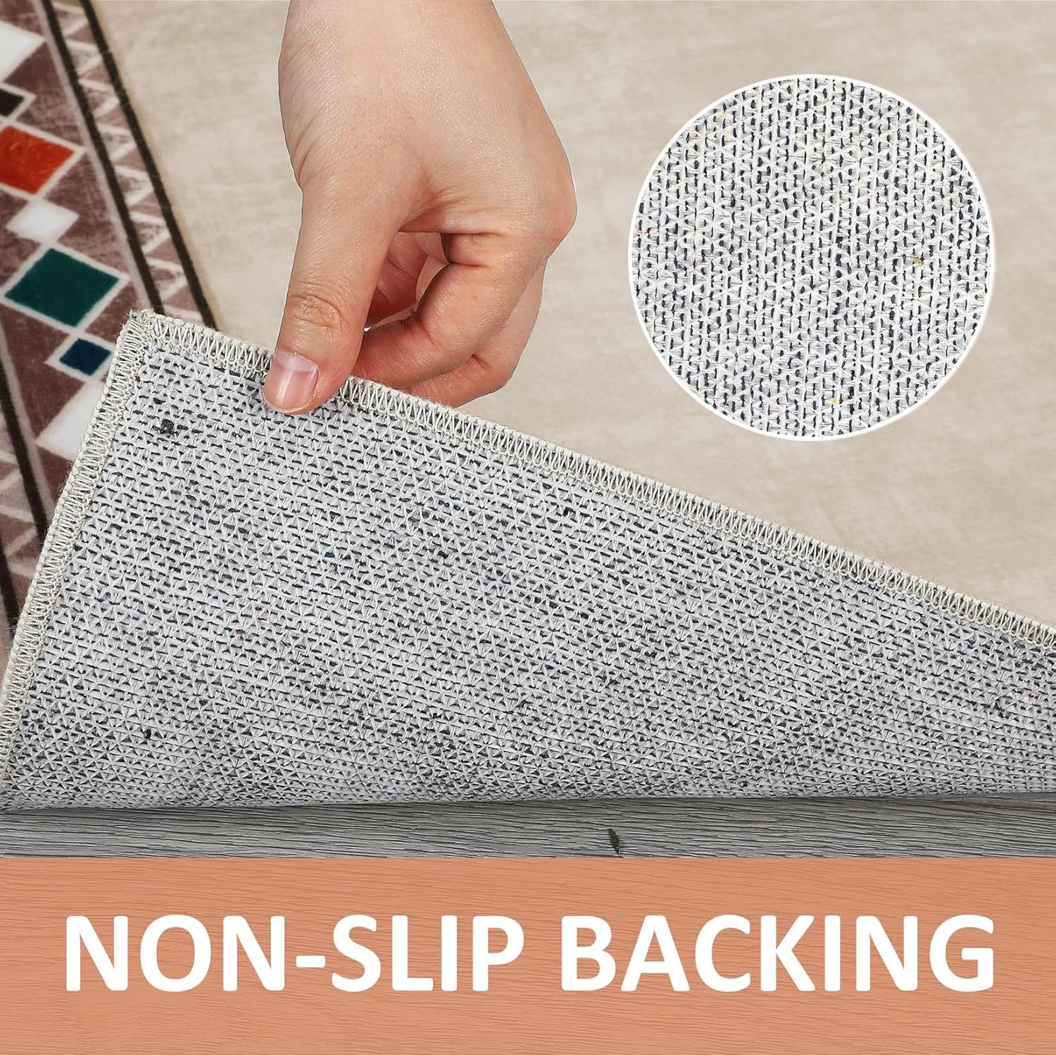 Garvee Bordered Beige 8x10 Rug Washable Stainproof Non-Slip Carpet Minimalist Floor Mat for Living Room, Bedroom, Farmhouse