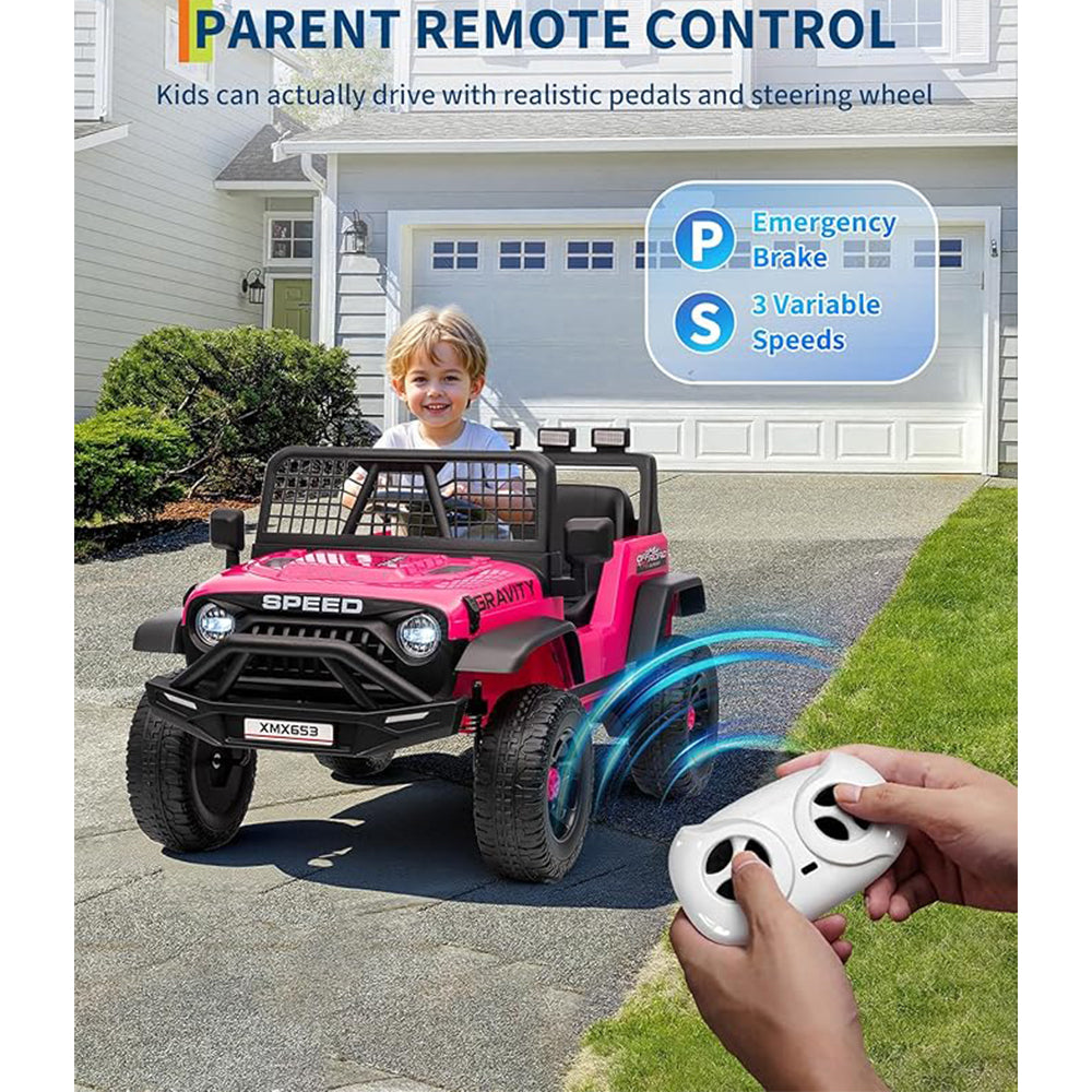 Garvee 12V Kids Electric Ride On Car with Remote Control, Bluetooth Music Player, LED Lights, EVA Material, Dual Drive, Safety Features, Outdoor Play