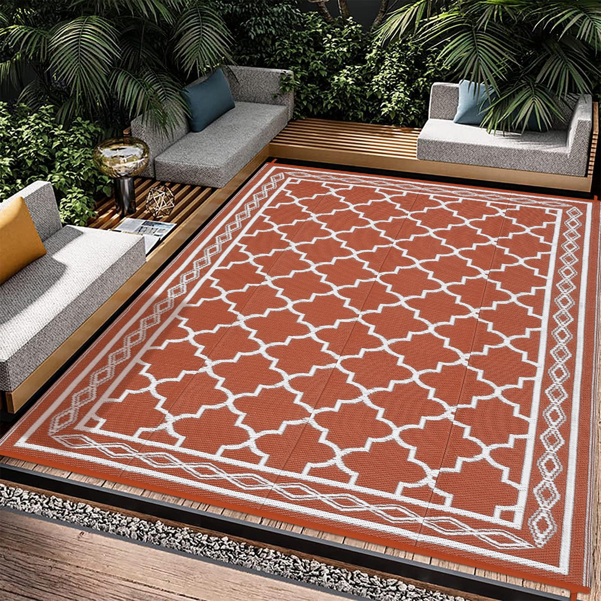 スパイラルウッド GARVEE Large Outdoor Rugs 9x18 Waterproof Reversible Plastic Straw