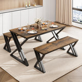 Garvee Kitchen Table with Benches, Dining Table Set for 4, Saving Space Dining Room Table Set for Kitchen, Dining Room, Apartment, Sturdy Metal Frame, Vintage Brown