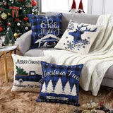 Garvee Juego de 4 fundas de almohada decorativas de Navidad de 18 x 18 pulgadas, fundas de almohada para el hogar, árbol de Navidad, ciervo, decoración de día festivo, funda de cojín para el hogar, color azul - Azul