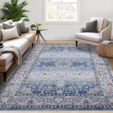 Garvee Washable Rugs 8x10 Area Rug Blue for Bedroom Living Room Nursery Floral Vintage Non-Shedding Stain Resistant Carpet - Ombre|Blue