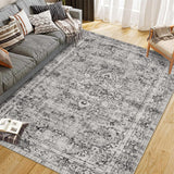 Garvee Washed Back Low Pile Area Rug 5x7ft Grey - Washable Non Slip Carpet for Living Room Bedroom Kitchen Dining Room - Gray
