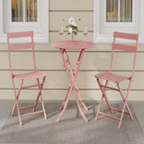 Garvee 3-Piece Folding Patio Bistro Set - Round Table & 2 Chairs, Weather-Resistant, Space-Saving Premium Frame Outdoor Furniture, Pink - Pink