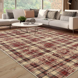 Garvee Plaid Red 9x12 Living Room Rug, Large Washable Rugs for Bedroom Modern Plaid Office Floor Carpet Distressed Rug Low Pile Farmhouse Area Rug Non Slip Checkered Floor Cover - Red