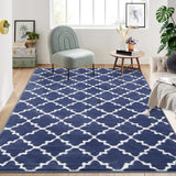Garvee Moroccan Area Rug 8x10 Blue High Low Pile Non-Slip Indoor Boho Accent Carpet for Living Room Bedroom - Blue
