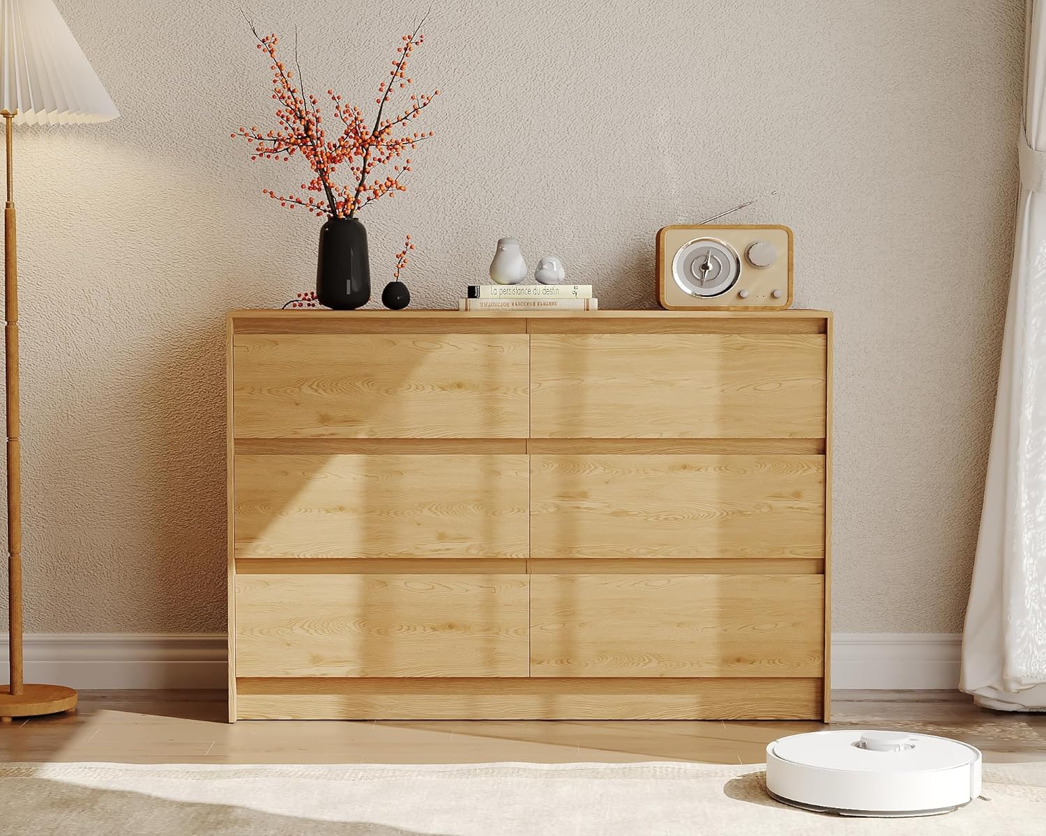 Garvee 6 Drawers Dresser for Bedroom, 47" Wide Wood Dressers & Chests of Drawers with Handle-less Design Design, Wooden Storage Organizer Cabinet for Living Room/ Home/Farmhouse(Natural Oak)