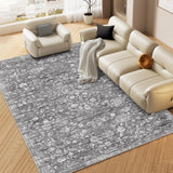 Garvee Area Rug Washable Rugs for Living Room Bedroom Office Nursery Vintage Floral Area Rug Distressed Oriental Rug Low Pile Neutral Soft Rug Non Slip Farmhouse Floor Cover Grey 8'x10' - Gray