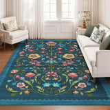 Garvee Washable Rug 8x10 Floral Vintage Boho Area Rug for Living Room Bedroom Blue Non Slip Low Pile - Teal