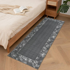Garvee 2x6 Washable Kitchen Hallway Runner Entryway Bathroom Rug Soft Non Slip Bordered Mat with Leaf Print Dark Grey - Dark Gray
