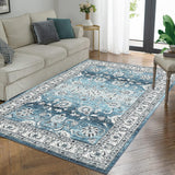 Garvee Bedroom Rug 4x6 Machine Washable Non-Slip Vintage Distressed Navy for Living Room Dining Room Low Pile - Navy Blue