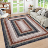 Garvee Bordered Blue Multi 3x5 Modern Rug for Entryway Braided Area Rug Machine Washable Living Room Carpet Non Slip Small Dining Room Throw Rug Stain Resistant Farmhouse Rustic Carpet for Bedroom Kitchen - Blue Multi