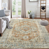 Garvee 4x6 Rug for Living Room Floral Throw Rugs with Rubber Backing Washable Rugs Bedroom Rugs Soft Rug No Shedding Floor Mats Vintage Area Rugs for Entryway Office Rug Orange 4'x6' - Orange