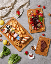 Garvee 3-Piece Deep Carbonized Bamboo Cutting Board Set with Holder – Multi-Size Butcher Block for Kitchen, Deep Juice Grooves, Built-in Handles, Chopping Boards for Vegetables, Fruit, meat and cheese board board (15x10, 12x8, 9x6 Inch) – Deep carbonized
