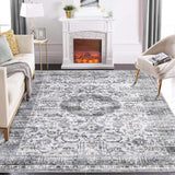 Garvee 8x10 Area Rugs for Living Room Vintage Washable Rug Boho Floral Area Rugs for Bedroom Non Slip Backing Throw Carpet Oriental Rustic Accent Rug Lightweight Carpet for Bedroom Dining Office Grey - Gray