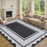Garvee Washable Area Rugs 10x13 Low Pile Non Slip Stain-Resistant Soft Carpet for Living Room Bedroom Kids Room Nursery Black Grey - Black Gray