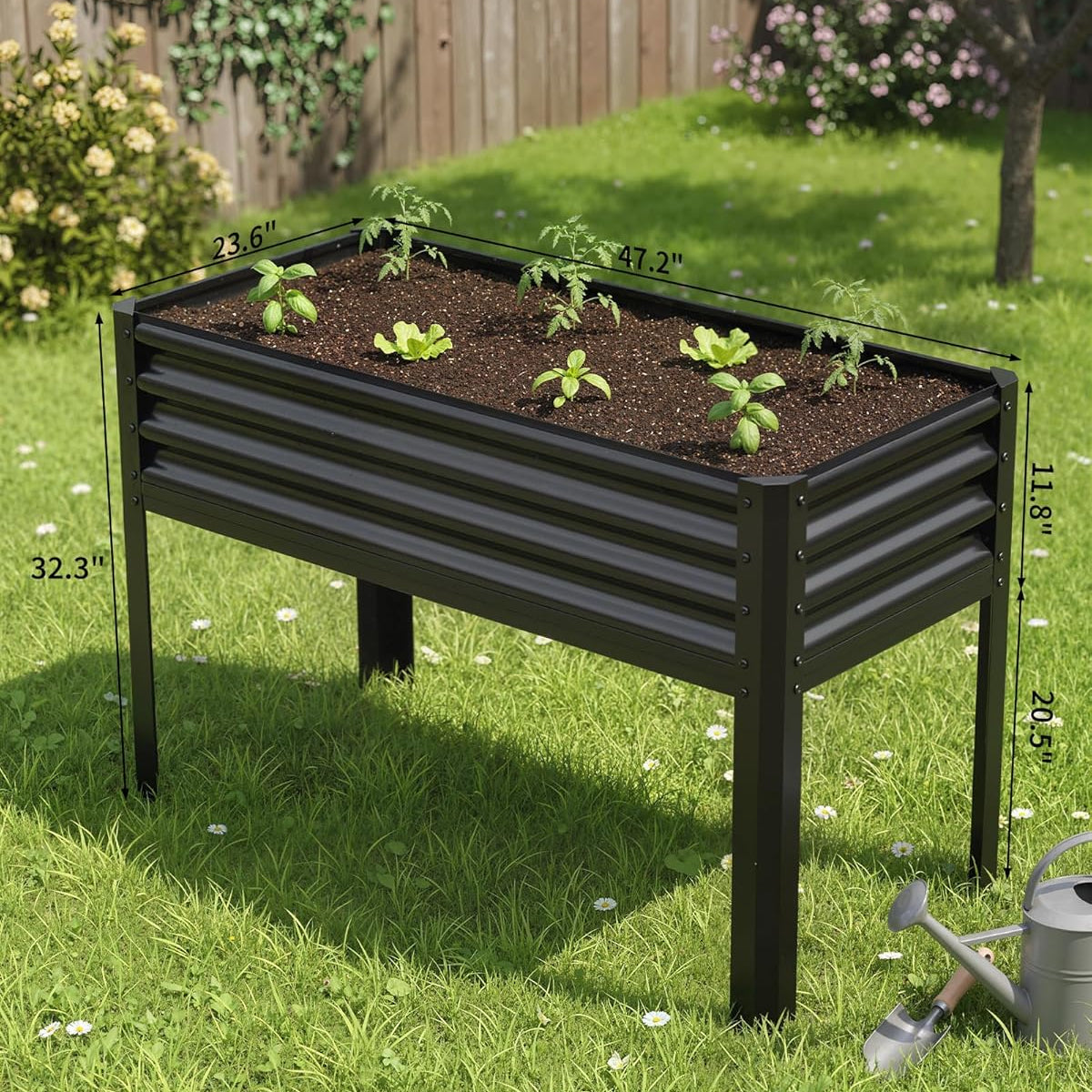 Garvee Large Raised Garden Bed with Legs Galvanized Elevated Planter Box 48×24×32 in for Backyard, Patio, Balcony, 400lb Capacity, Brown