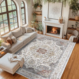 Garvee Machine Washable Rug Neutral Floral Vintage Area Rug 10x13 Camel for Living Room Bedroom Dining Room - Camel