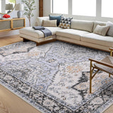 Garvee 8x10 Rug Washable Rug Boho Rug Soft Large Area Rug Non Slip Vintage Rug Indoor Low Pile Accent Rug Oriental Aesthetic Rug Throw Carpet for Living Room Bedroom Dining Room Office Blue - Gray Blue