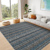 Garvee 9x12 Area Rug Modern Striped Rugs for Living Room Printed Braid Rugs Large Area Rugs Non-Slip Soft Gradient Rug for Bedroom Print Thin Abstract Carpet for Home Office, Blue - Blue