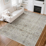 Garvee Area Rug | Rugs for Living Room | Washable – 9x12 Vintage Floral Area Rugs, Soft Cashmere Cotton & TPR Non-Slip Backing Carpet for Bedroom, Bathroom, Dining Room, Kitchen, Entryway & Office - Cyan