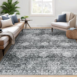 Garvee Living Room Rug 8x10 Washable Distressed Soft Vintage Boho Floral Large Area Rug Dark Grey - Dark Gray