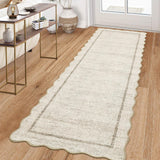 Garvee Scalloped Runner Rug 2x6 Beige Non-Slip Washable Stain Resistant Soft Fiber for Kitchen Entryway Bedroom - Beige