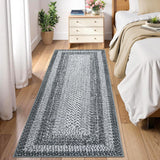 Garvee Bordered Grey 2x10 Runner Rugs for Hallways, Washable Braided Printed Area Rug with Non-Slip Backing, Low Pile Rugs Carpet Runners for Bedroom Entryway Kitchen - Gray