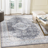 Garvee Washable Rug 8x10 Ultra-Thin Area Rug Vintage Rug with Non Slip Backing Stain Resistant Rugs for Living Room Bedroom Low Pile Distressed Rug, Grey - Black