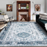 Garvee Oriental Area Rug 5x7 Washable Rug Stain Resistant Rugs Non Slip Entry Mat Large Soft Distressed Farmhouse Rugs for Bedroom Indoor Floor Accent Carpet, Blue - Blue