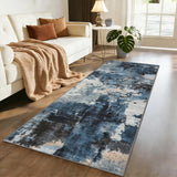 Garvee 2x6 Abstract Washable Runner Rug, Non Slip Indoor Modern Low Pile Carpet for Bedroom Laundry, Blue - Blue