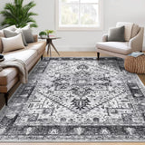 Garvee Living Room Rug 5x7 Washable Vintage Medallion Non Slip Soft Faux Wool Black - Black