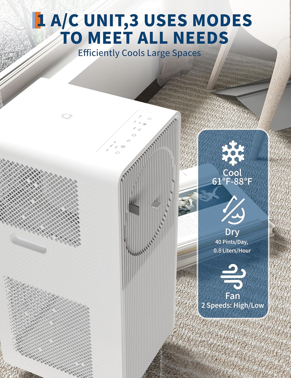 Garvee 8,000 BTU Drainage-free Portable Air Conditioner for Indoor Rooms, 3-In-1 AC Unit for Bedroom 150 Sq.Ft, Dehumidifier, Fan, Sleep Mode, 24 Timer, Remote Control, Window Kits Included