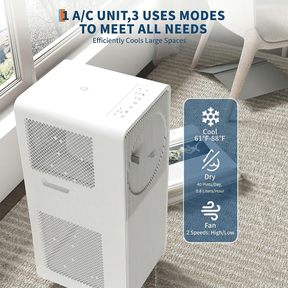 Garvee 8,000 BTU Drainage-free Portable Air Conditioner for Indoor Rooms, 3-In-1 AC Unit for Bedroom 150 Sq.Ft, Dehumidifier, Fan, Sleep Mode, 24 Timer, Remote Control, Window Kits Included
