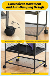 Garvee 34in Multi-Level Metal Small Animal Cage with Removable Tray & Lockable Doors, BPA-Free Wire, Soft Ramps & Hammock, Wheels & Storage Shelf, Indoor Use for Ferrets & Rabbits