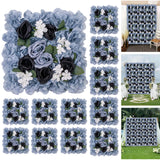 Garvee 3D Rose Wall Panels Floral Pattern 12pcs 38x38cm Silk Fabric Flexible Mesh Frame Wedding Party Decor Indoor Outdoor - Bleu