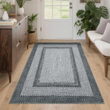 Garvee 3' x 5' Washable Braided-Print Area Rug, Non-Slip Low-Pile Soft Polyester Carpet for Bedroom, Entryway & Home Office, Gray - Gray