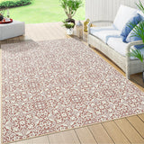 Garvee Indoor/Outdoor Area Rug 5x8 Moroccan Geometric Area Rug Non Slip Washable Rug Patio Rug Vintage Easy Clean Rustic Floor Carpet for Living Room Dining Room Kitchen Backyard Porch Rust - Rust