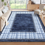 Garvee Washable Rugs 9x12 Navy Ultra Soft Non-Slip Checkered Rug for Living Room Bedroom Laundry Room - Navy Blue