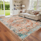 Garvee 4x6 Washable Vintage Living Room Area Rug Non-Slip Red Low Pile Stain Resistant - Brick Red