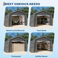 Garvee Outdoor Portable Storage Shed Gray 10'x15' Waterproof PE Tarp Rust-Resistant Steel Frame Roll-Up Doors Ventilated Bike Tool Storage