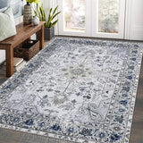 Garvee Machine Washable Area Rug 5x7 Vintage Distressed Area Rug for Living Room Bedroom Traditional Medallion Non-Slip Stain Resistant Accent Rug Carpet for Home Floor Decoration, Grey - Gray