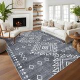 Garvee Boho Geometric Area Rug, Ultra-Thin Distressed Gray Carpet, Non-Slip Washable Low Pile Rug, Soft Stain-Resistant Rug for Living Room, Bedroom - Gray