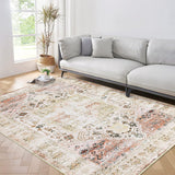 Garvee Area Rug 10x13 Washable Rug for Living Room Vintage Oriental Medallion Rug Low Pile Ultra Thin Rug Stain Resistant Accent Rug for Bedroom Home Decor, Taupe Multi - Taupe Multi