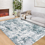Garvee Washable Area Rug Vintage Foldable Thin Rug Soft Low-Pile Non-Slip Stain Resistant Floor Carpet Indoor for Living Room Bedroom Dining Room Hallways Entryway Under Table Rug Blue 10*13 - Blue
