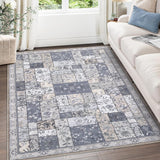 Garvee 8x10 Area Rugs Machine Washable Rug Boho Rugs for Living Room Bedroom Area Rug Soft Large Vintage Bohemian Rugs Distressed Area Rug Non Slip Low Pile Floor Carpet, Grey - Brown & Khaki